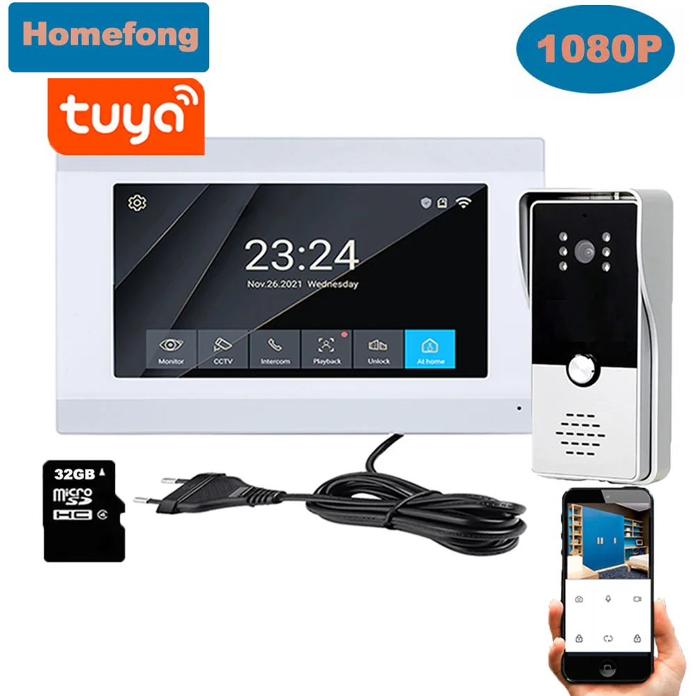 Видеодомофон Homefong, 7 дюймов, Wi-Fi, сенсорный экран 1080P