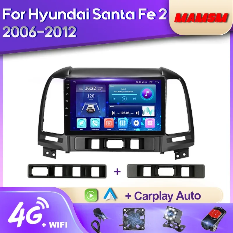 Автомобильный радиоприемник MAMSM Android 12 для Hyundai Santa Fe 2 2006 - 2012 мультимедийный видеоплеер Навигация стерео GPS 4G Авторадио Carplay