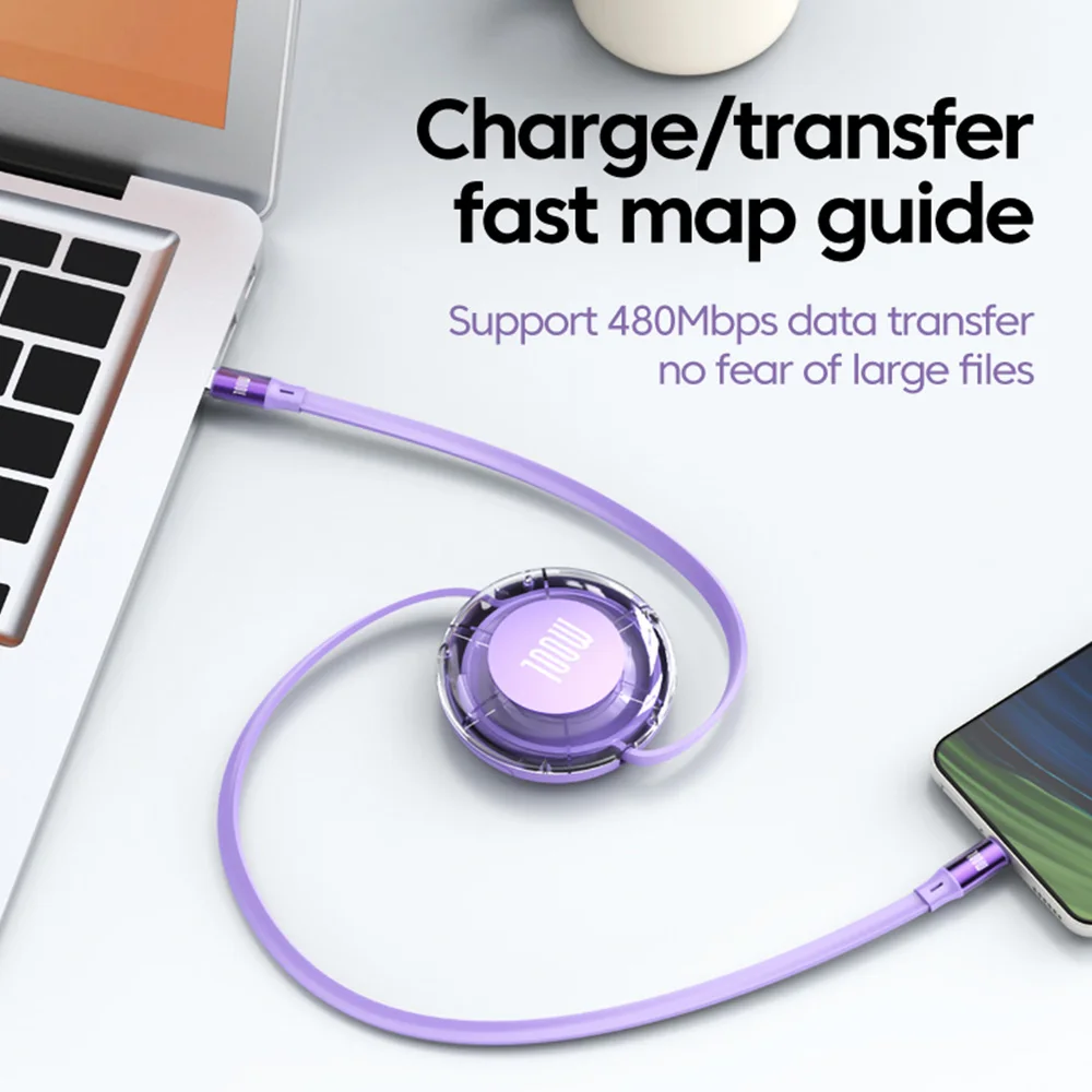 Выдвижной кабель типа USB C к Type C 100 Вт PD для быстрой зарядки для iPhone Samsung Xiaomi MacBook iPad Портативный кабель для зарядного устройства (art.: 3920d1538294a) - 3920d1538294a