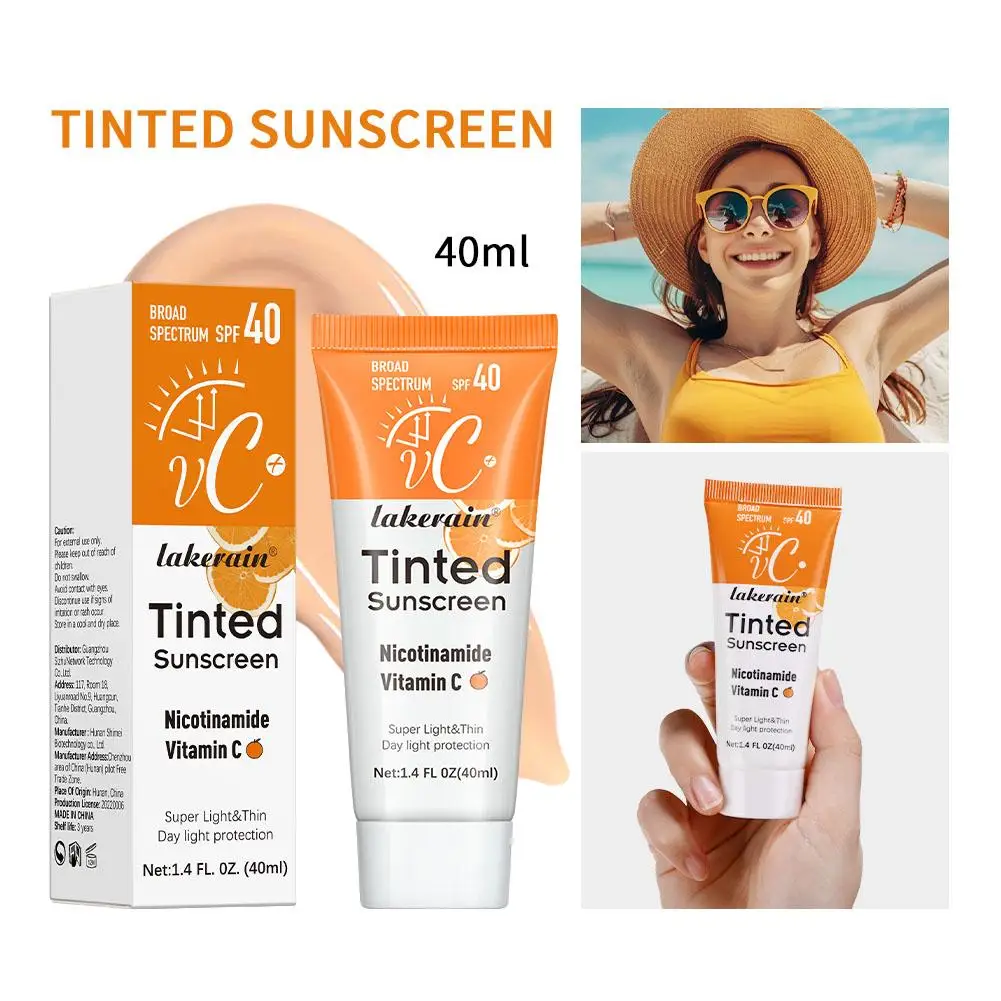 Тонированный солнцезащитный крем с витамином С и SPF 40, увлажняющий минеральный, с диоксидом и титаном, защита от солнца, оксид цинка, УФ-оксид Hea Q9R0