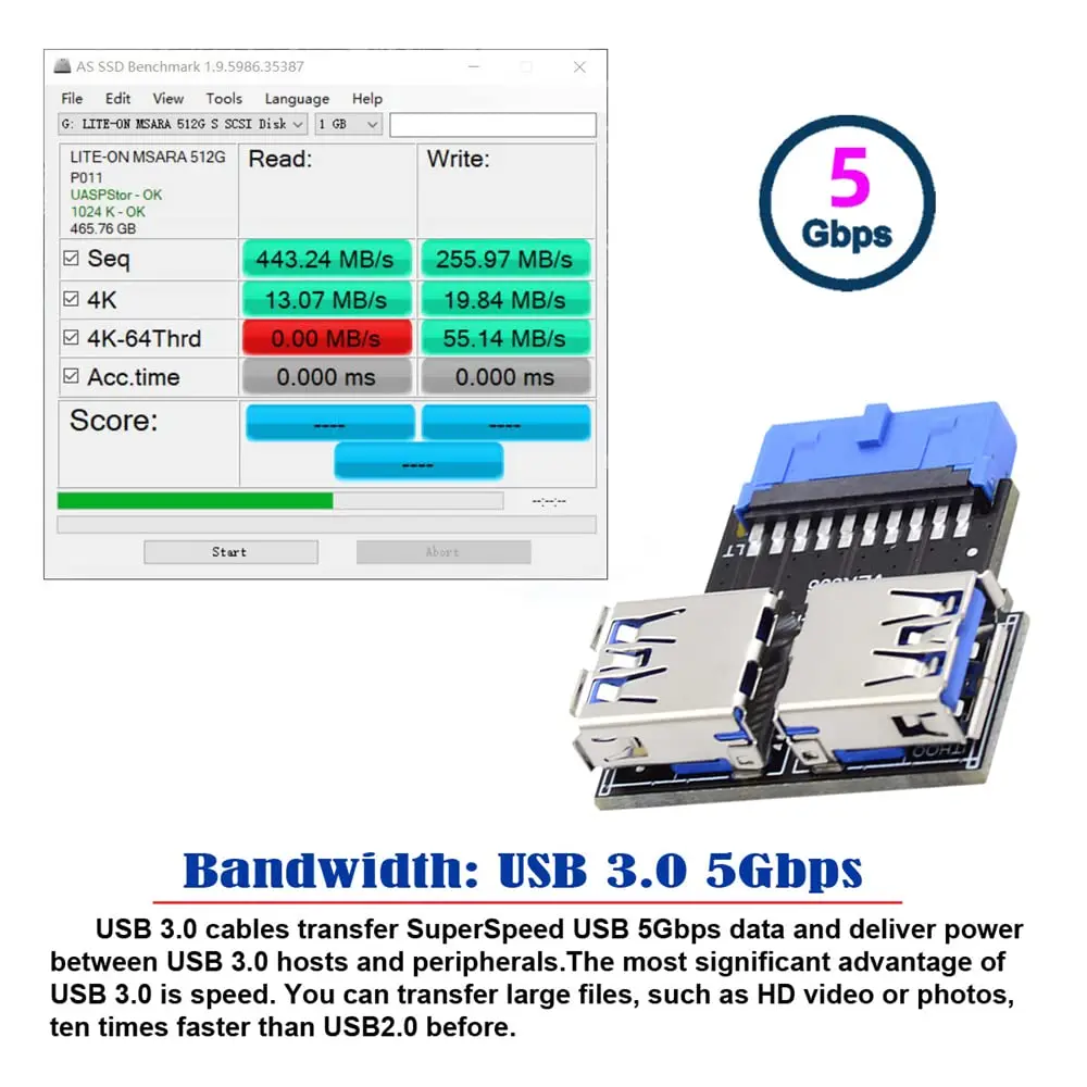 Фото TISHRIC 19-контактный разъем типа C, двойной USB A, преобразователь переднего разъема USB3.2Gen1 19-контактный адаптер USB 3.0, вставной разъем материнской платы №2