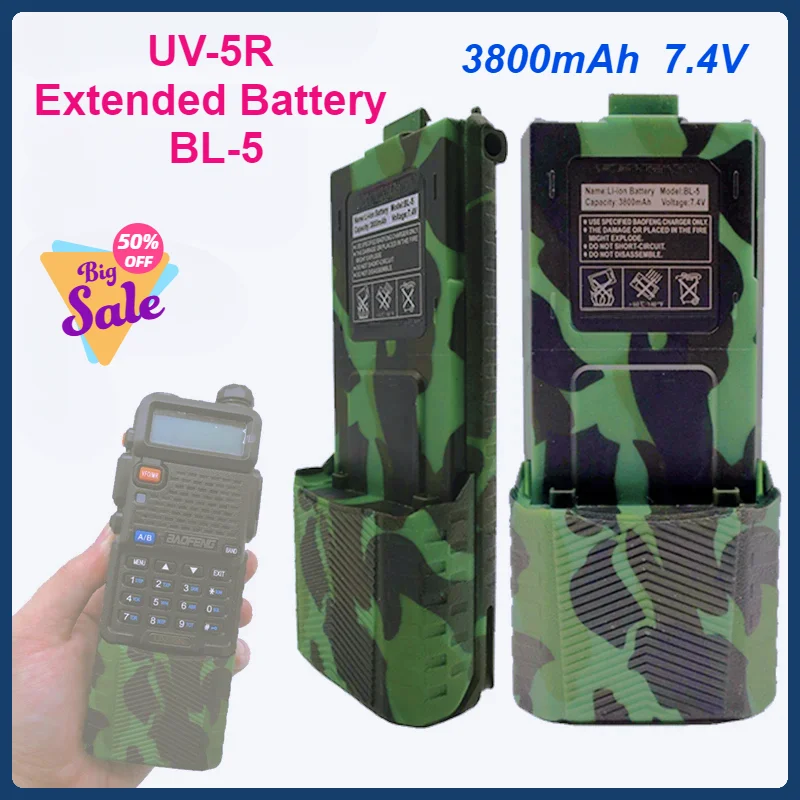BL-5 3800 мАч 7,4 В UV-5R Удлиненный аккумулятор UV 5R USB-кабель для зарядки Baofeng Walkie Talkie UV5R UV-5RE BF-F8 + UV-5RA Камуфляж
