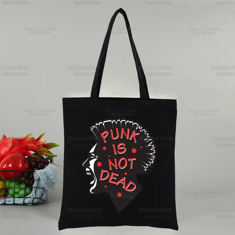 Холщовая сумка на плечо Punks Not Dead Rock, большая вместительная сумка, эстетические сумки для покупок, хлопковые сумки, сумка для книг для девочек
