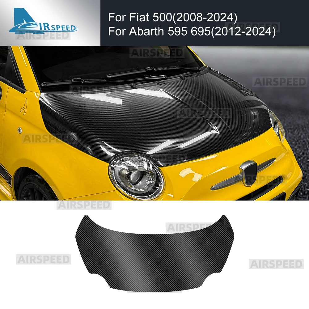 Автомобильный передний капот двигателя для Fiat 500 2008-2024 для Abarth 595 695 2012-2024 LHD RHD Carbon Fiber Pattern TPU PPF Wrap Film