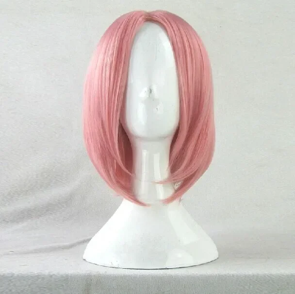 Фото Парик для косплея аниме Haruno Sakura, Короткие Розовые термостойкие синтетические волосы, парик с шапочкой №2