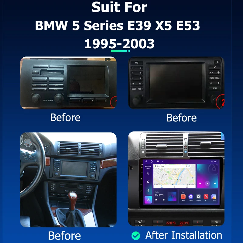 Фото 9'' Android 12.0 Car Radio for BMW 5 Series E39 X5 E53 1995-2003 GPS Navigation Multimedia Player Carplay Stereo Head Unit №2