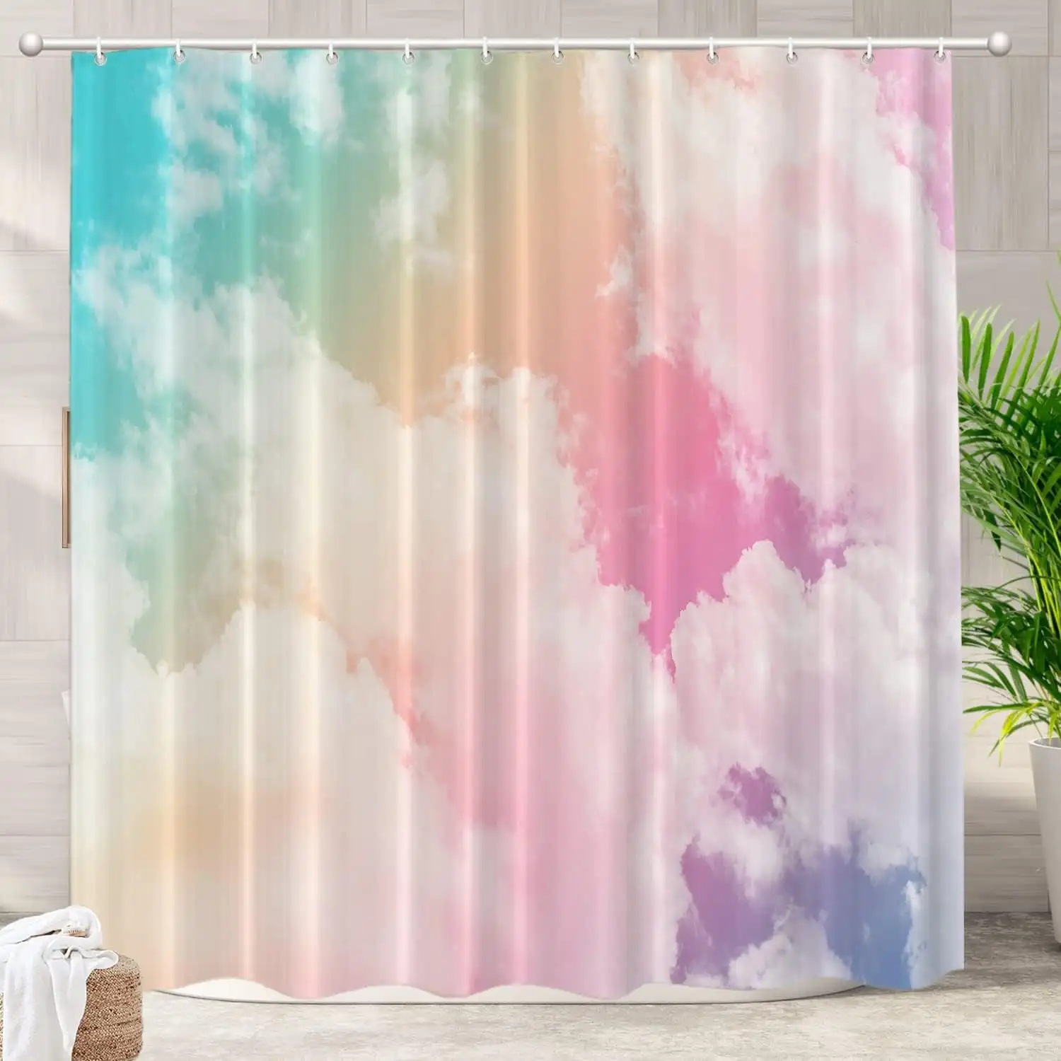 Водонепроницаемая занавеска для душа Pastel Cloudscape — мягкие градиентные цвета с нежными облаками для мечтательного и расслабляющего декора ванной комнаты