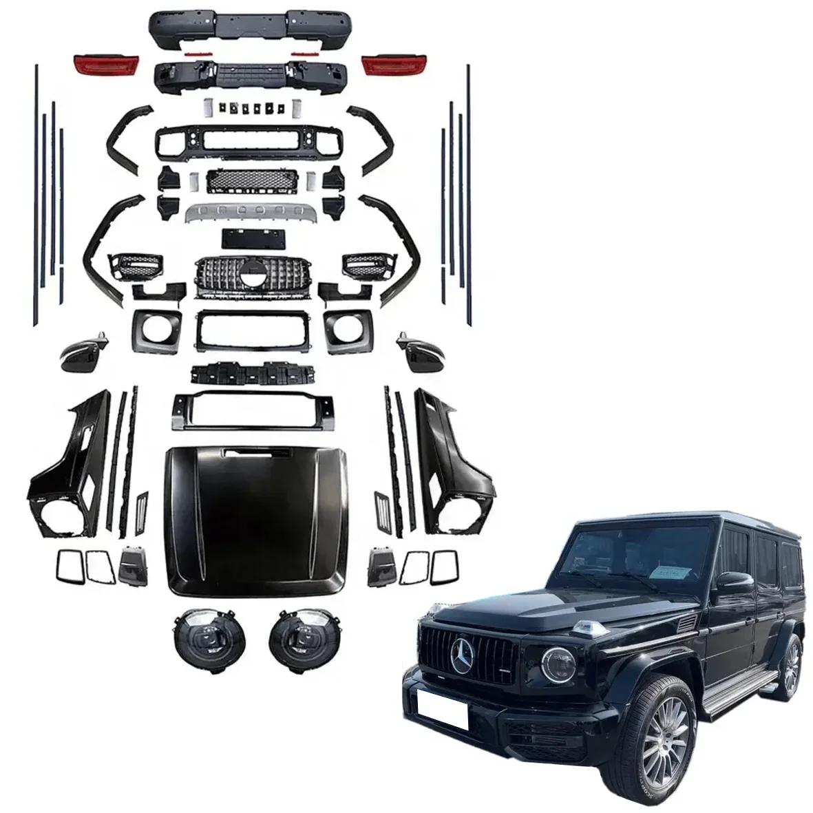 SPM передний задний бампер, боковая юбка, спойлер, комплект для Mercedes Benz Full G class w463, обвес, аксессуары в стиле g63 2019+