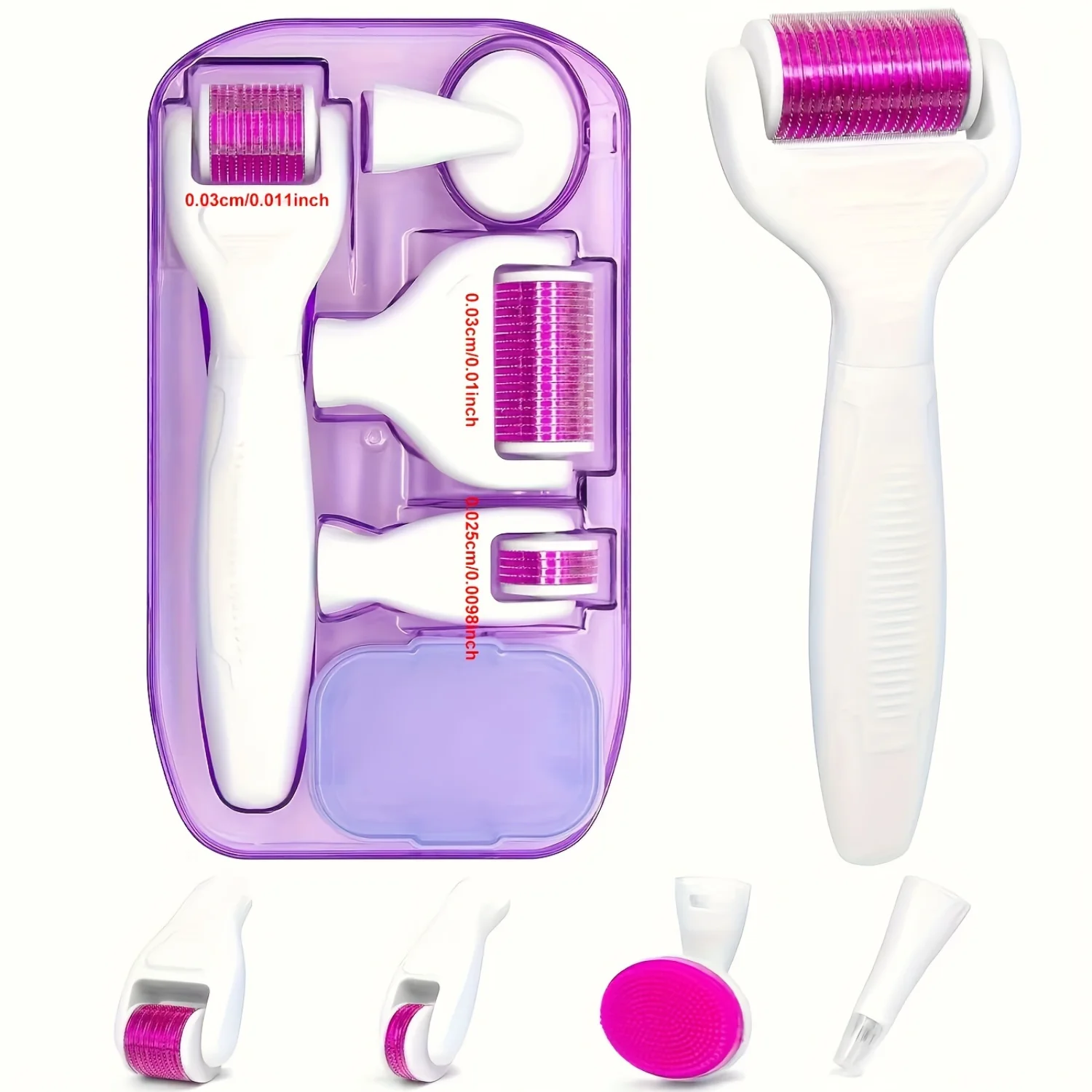 Комплект Derma Roller 6 в 1 для лица и тела — микроигольный Dermaroller 0,25 мм и 0,3 мм с 5 сменными головками, футляром и дезинфекцией (art.: 3920cb02f097e) - 3920cb02f097e