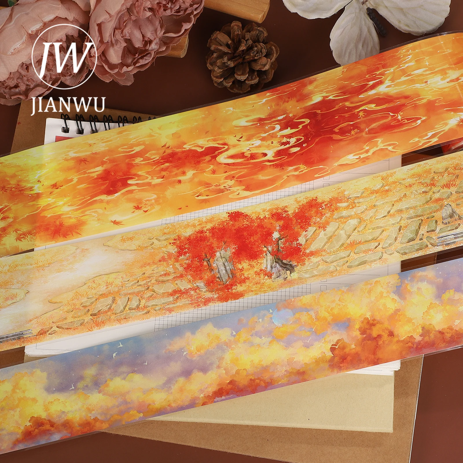 Фото JIANWU 500 см винтажные осенние падающие листья облако дерево пейзажный материал коллаж ПЭТ лента креативные канцелярские принадлежности для журналов «сделай сам» №4