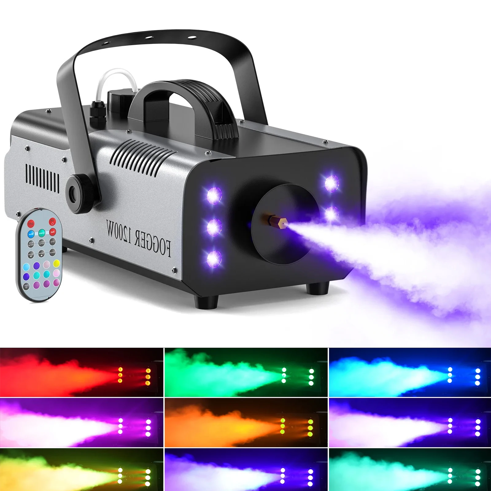 Профессиональная машина для тумана 1200 Вт с RGB 6 светодиодами, красочная машина для дымки, дыма, сценический эффект, туманообразователь для вечеринки, диджея, клуба, свадьбы