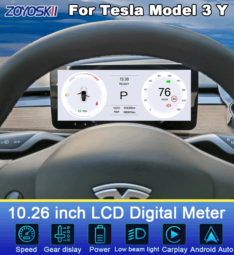 Для Tesla Model 3 Y 9 ''10,26'' автомобильный HUD ЖК-измерительный прибор Carplay видеорегистратор Android автомобильный сенсорный экран консоль дисплей