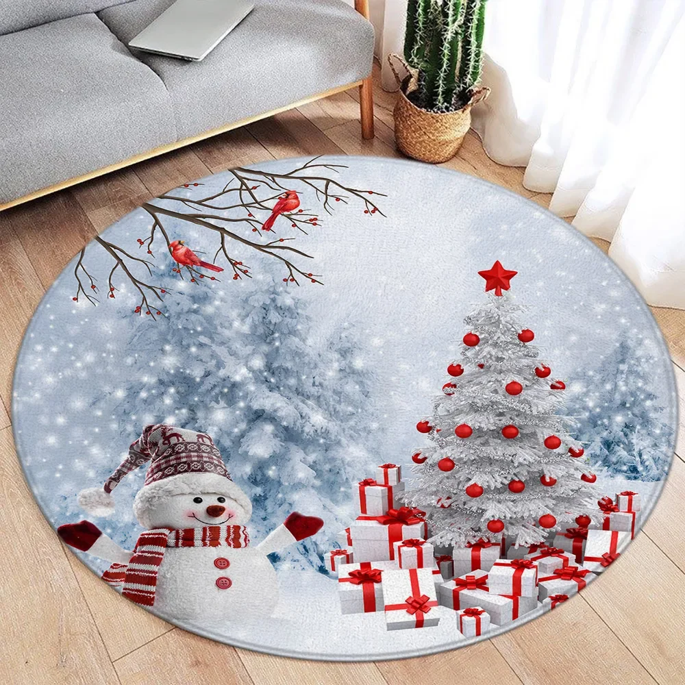 Cute Snowman Round Carpet Winter Forest Xmas Tree Gift Elk Christmas Rugs Home Living Room Sofa Bedroom Decorative Floor Mats (art.: 3920ca81dab8e) - 3920ca81dab8e