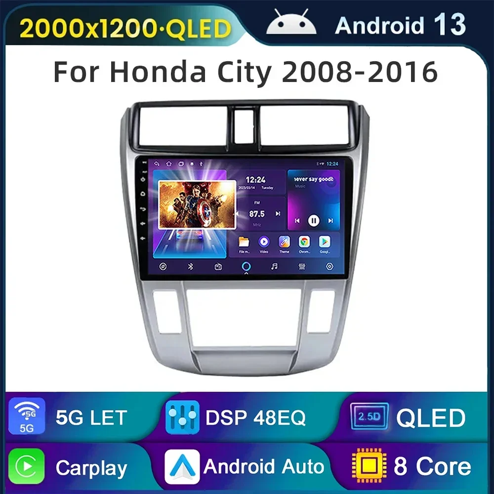 Для Honda City 2008 2009 2010 2011 2012 2013 2014 Android 13 Автомобильный радиоприемник Мультимедийный плеер Vdeo Навигация GPS 2din DVD головное устройство