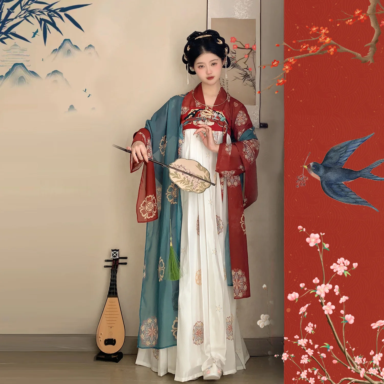 Белый, красный, синий, традиционный китайский комплект Hanfu — комплект Qixiong Ruqun BFF в стиле Tang (доступное древнее платье для женщин и лучших друзей)
