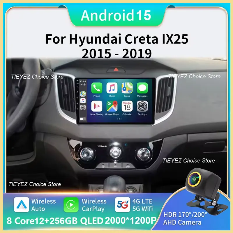 Автомобильное радио Android 15 Carplay для Hyundai Creta ix25 2015-2019 мультимедийный видеоплеер навигация GPS стерео 2Din DVD головное устройство