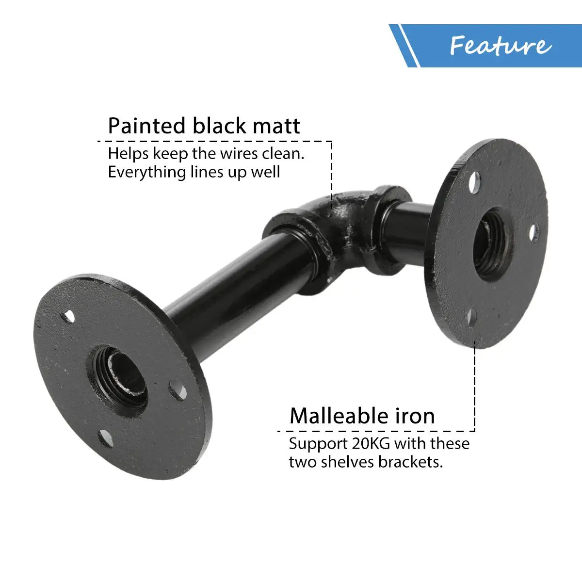 Фото 4Pcs Black Iron Industrial Pipe Shelf Bracket Holder Rack L Bracket Vintage Retro Wall Floating Shelf Home Decor Storage Holders №3