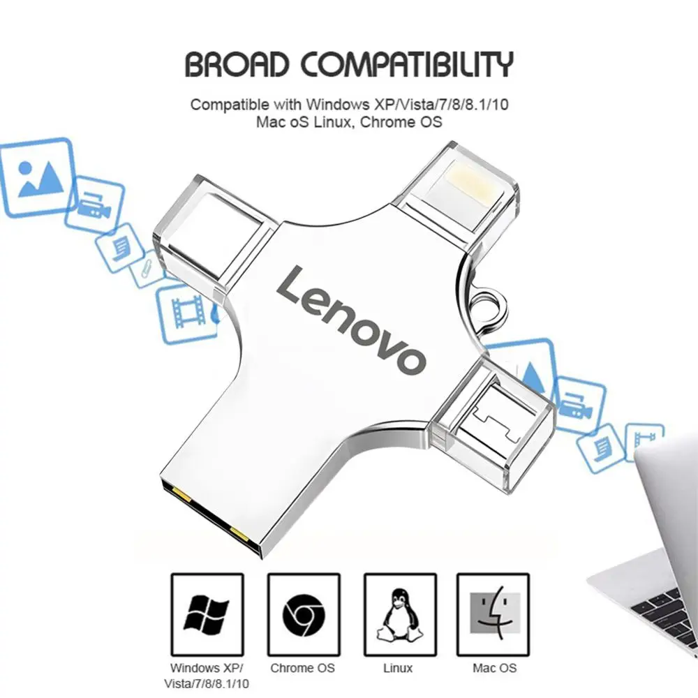 Фото Lenovo флэш-накопитель USB для iPhone /ipad Usb/Otg 4 в 1, флэш-накопитель для всех устройств внешнего хранения iOS/мобильного телефона №4