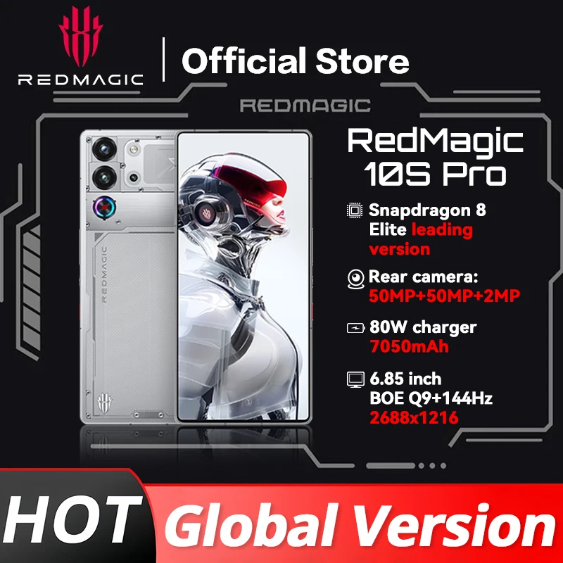 Глобальная версия World Premier RedMagic 10s Pro 5G игровой телефон 6,85 дюйма Snapdragon 8 Elite ведущая версия 7050 мАч 80 Вт 144 Гц NFC