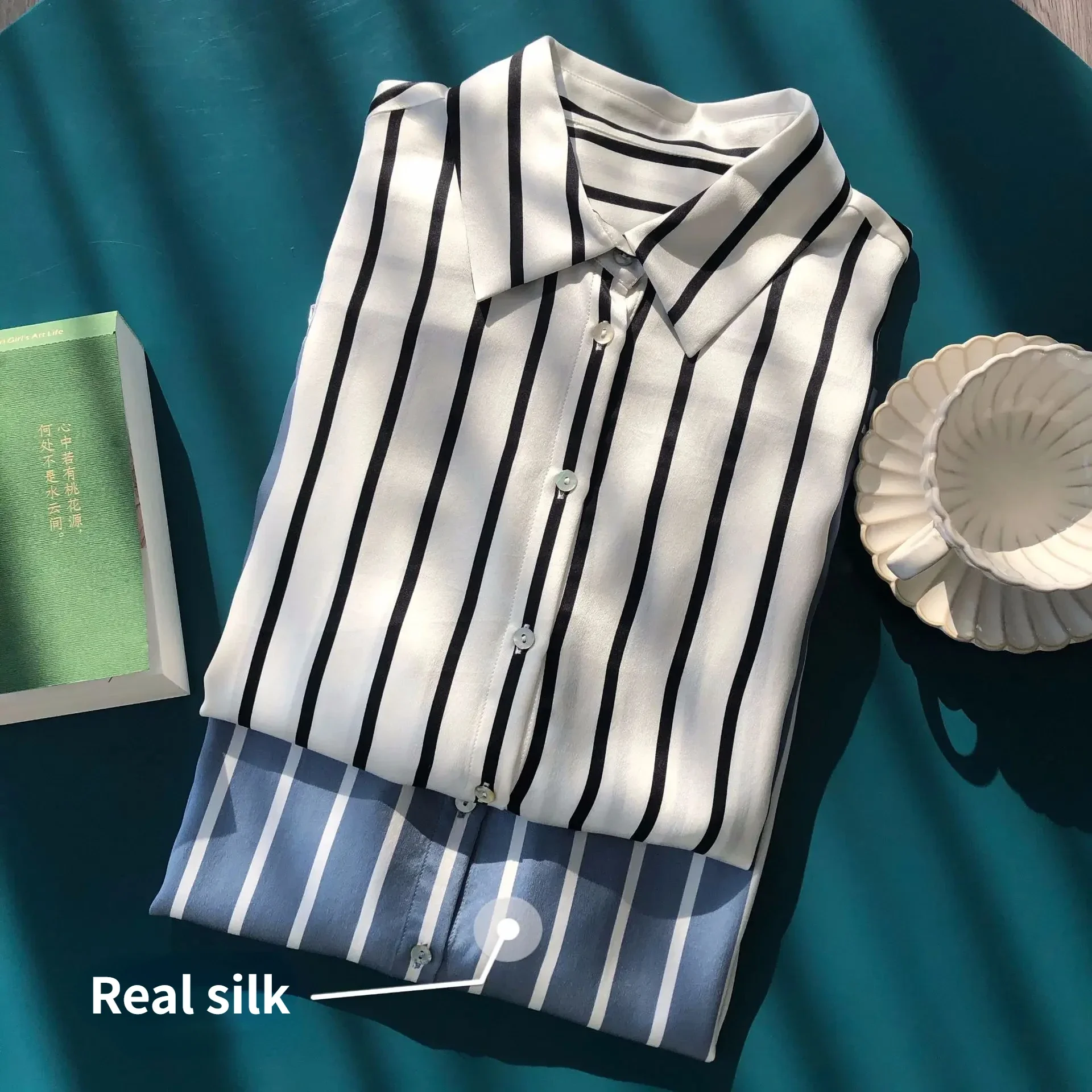 Camisa de seda lavada с ареной для женщин, Camisa lisa de saten crefoot с rayas gruesas, 20,8 мм