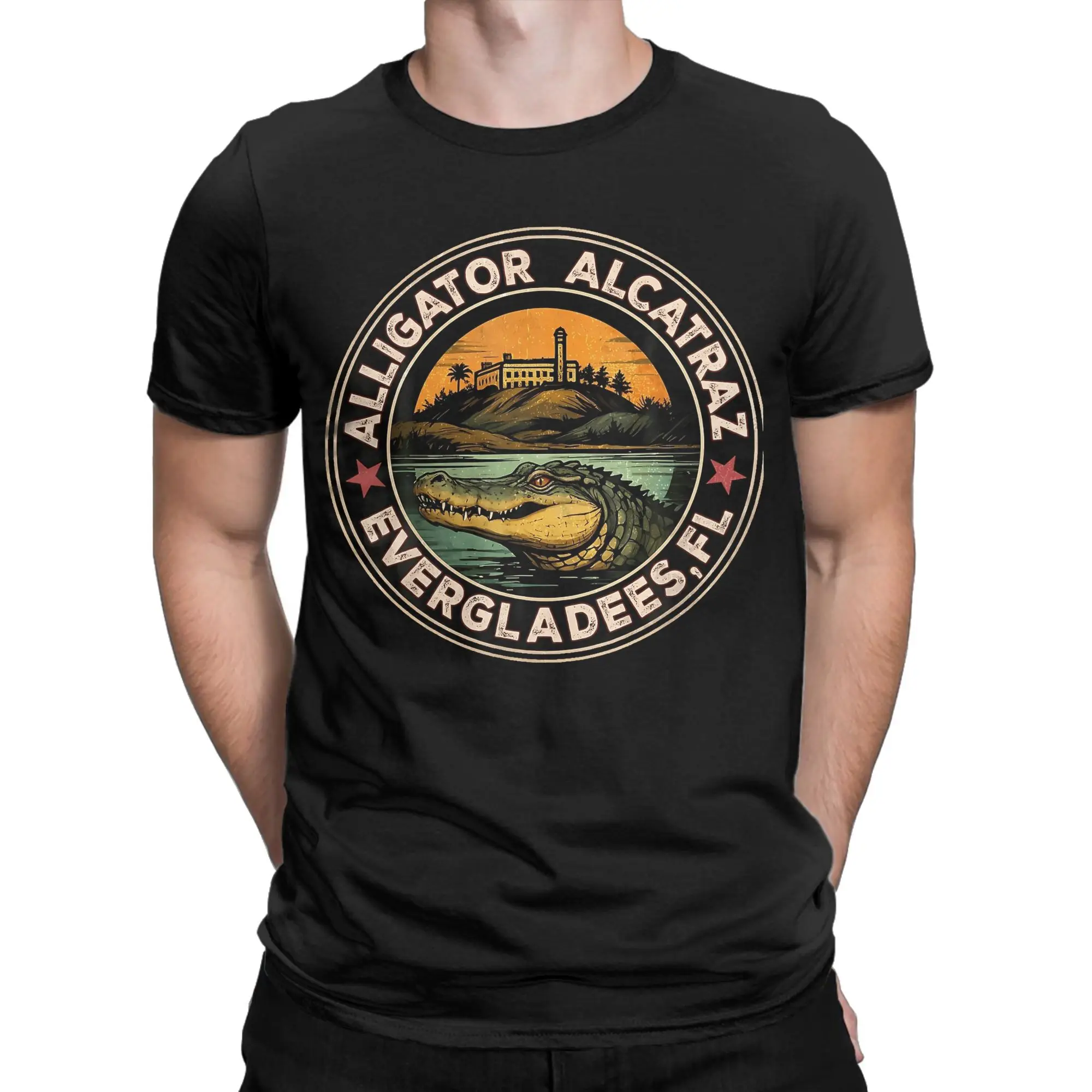 Фото Мужские футболки с изображением аллигатора Alcatraz Florida Everglades Parody, сумасшедшие футболки с короткими рукавами и круглым вырезом, подарочная одежда из 100% хлопка №2