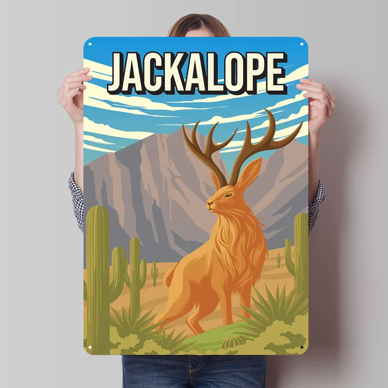 Металлический плакат для путешествий Jackalope Cryptid, винтажные предметы домашнего декора, металлические жестяные вывески на заказ для украшения стен, кафе-бара, ретро