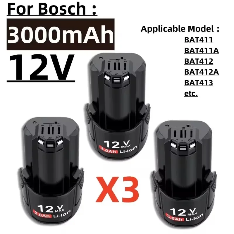 Литий-ионная аккумуляторная батарея для Bosch, Зарядное устройство, 12 В, 10,8 В, 3,0 Ач, BAT411, BAT411A, BAT412, BAT412A, BAT413, BAT413