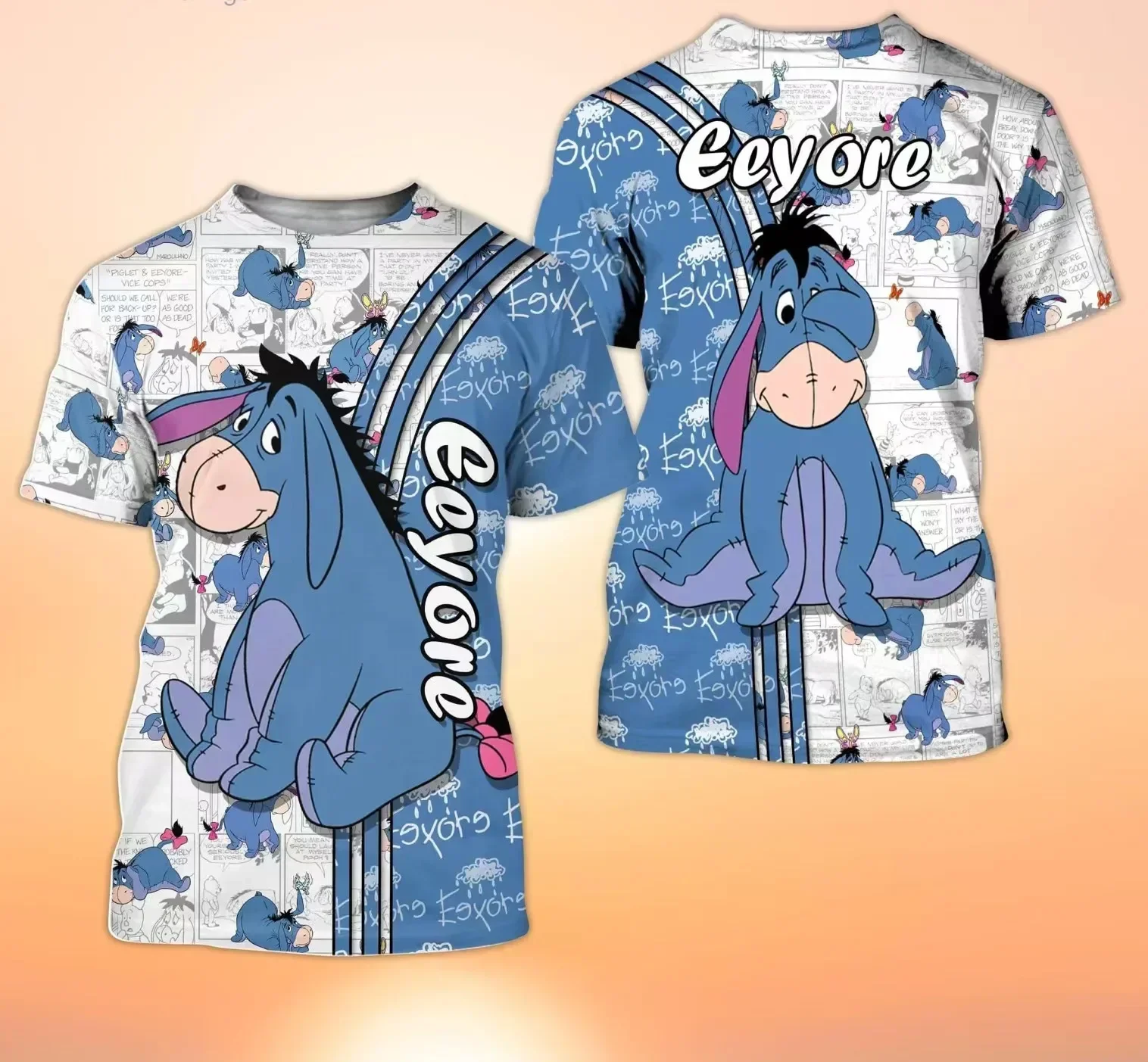 Лидер продаж 2024, мужская и женская футболка с 3D рисунками комиксов Disney Blue Eeyore Donkey Cross