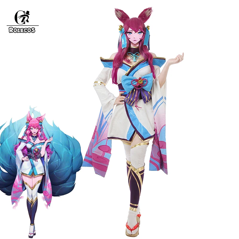 КосплейROLECOS Game Spirit Blossom Ahri костюмы для косплея сексуальные платья Spirit Blossom Ahri костюмы для женщин костюмы для косплея Костюмы для косплея