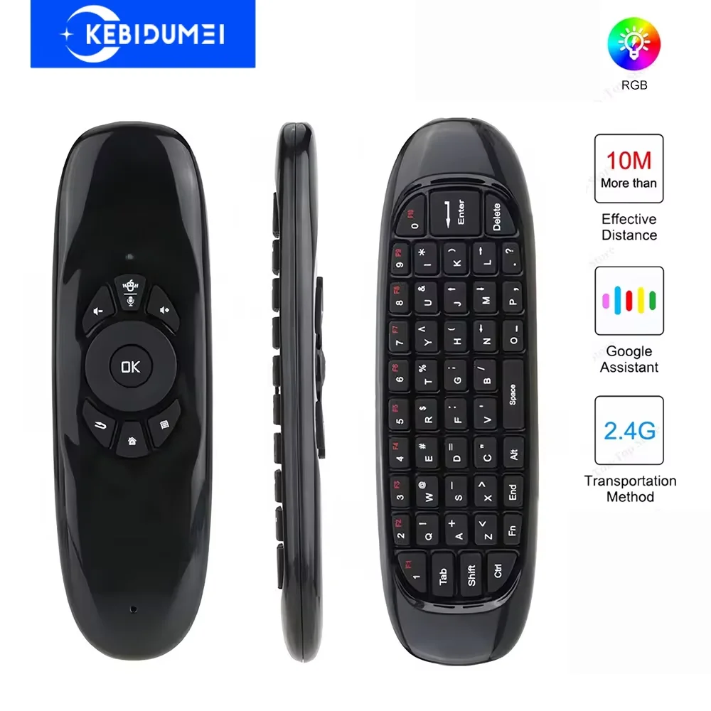 Беспроводная клавиатура 2,4G, мини-клавиатура с RGB-подсветкой и летающей мышью с голосовым управлением, ИК-обучение для ПК, проектора, ТВ-бокса, ноутбука，2.4G Wireless Keyboard RGB Backlit Mini Keyboard with Flying Mo