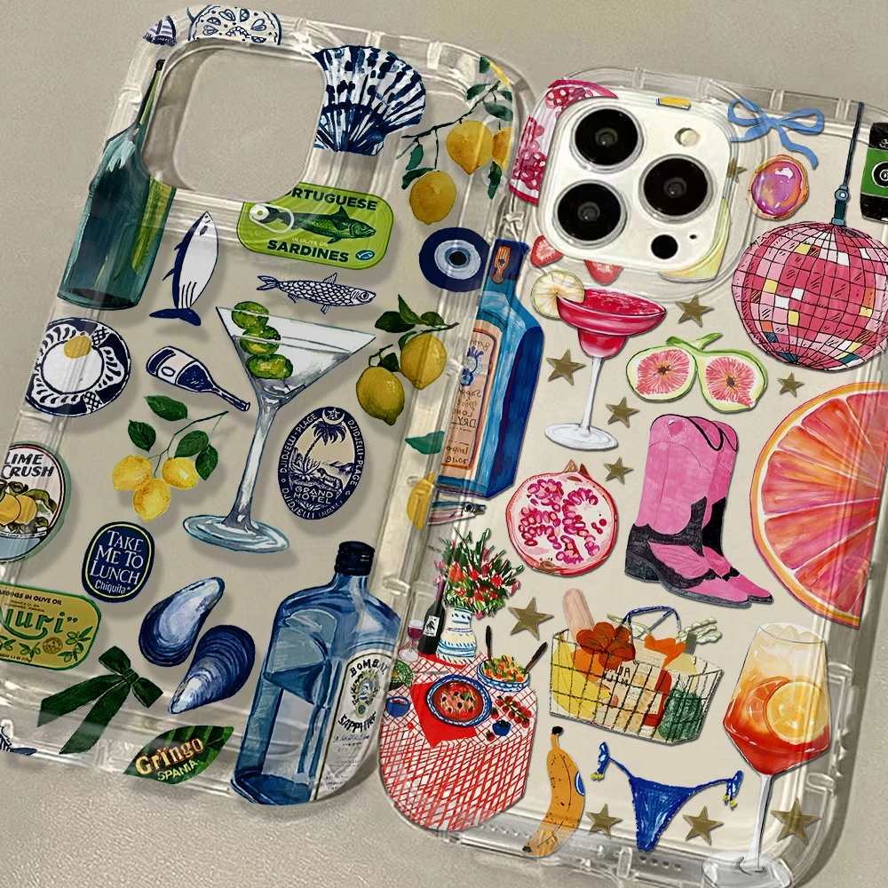 Чехол для телефона Seaside Scenery Wine Lemon для Oppo Reno10 Reno8 Reno7 Reno6 Reno5 Z T Pro Plus 4G 5G с подушкой безопасности, прозрачный чехол с защитой от падения