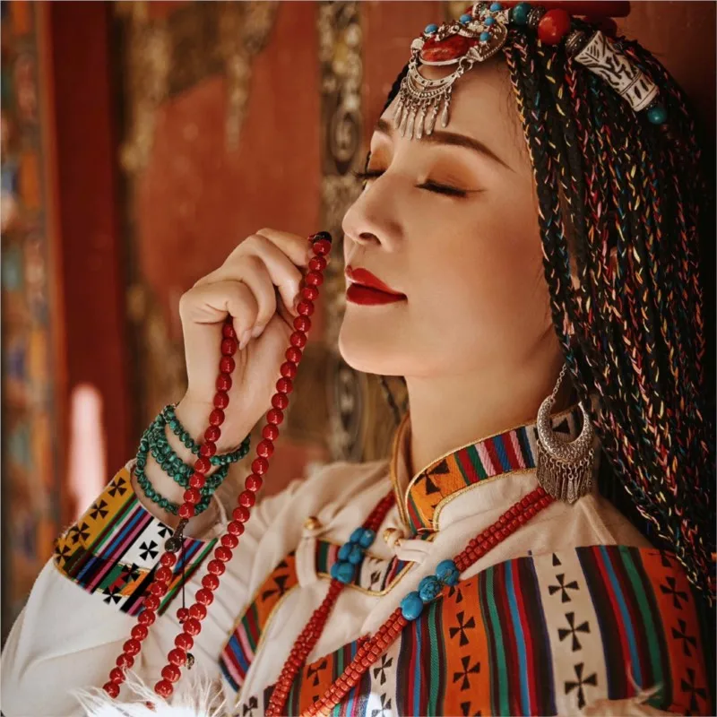 Красные тибетские костюмы, танцевальные Длинные платья Guozhuang, традиционная одежда Kangba (art.: 3920c93fd81b1) - 3920c93fd81b1