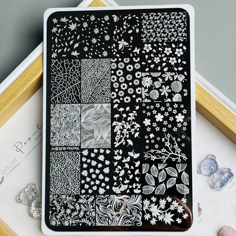1 шт., 21 стиль, текстура листа, 3D дизайн ногтей, штамповка, кленовый лист, лист гинкго, сакура, узор для печати ногтей, трафарет, гель-лак, форма для ногтей (art.: 3920d21279c67) - 3920d21279c67