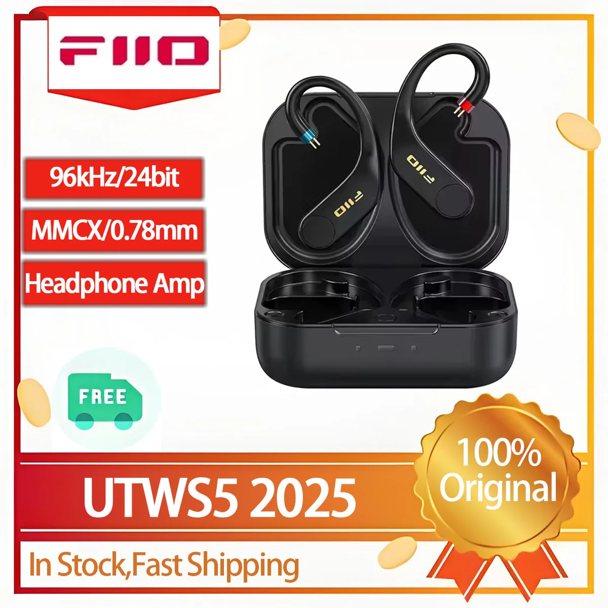 Оригинальные беспроводные наушники Fiio Utws5 2025, новая версия, настоящие беспроводные Bluetooth-наушники, индивидуальный крючок и усилитель для наушников для Iems Hi-Res LDAC
