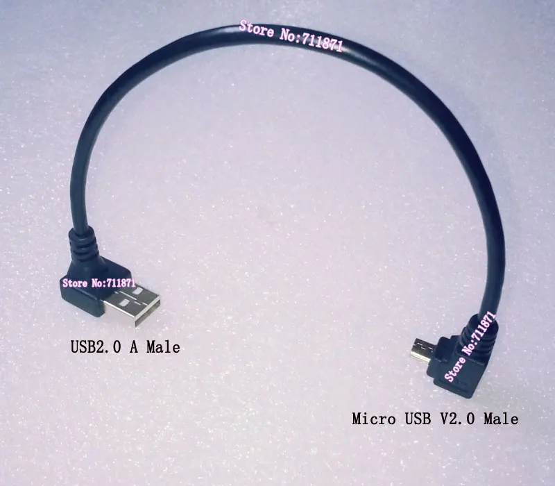 Микро USB V2.0 зарядный кабель с прямоугольным изгибом, кабель с двойным изгибом для передачи данных, USB 2,0 A Male Micro USB V2.0