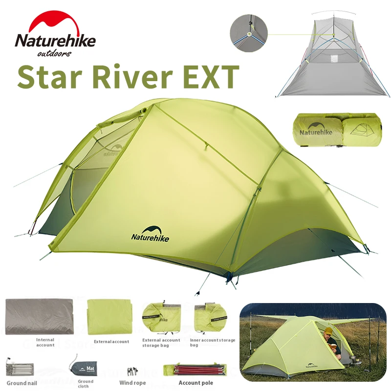 Naturehike Star River EXT походная палатка 10D силиконовый нейлон водонепроницаемый сверхлегкий портативный 2-местный рюкзак для кемпинга двойная палатка