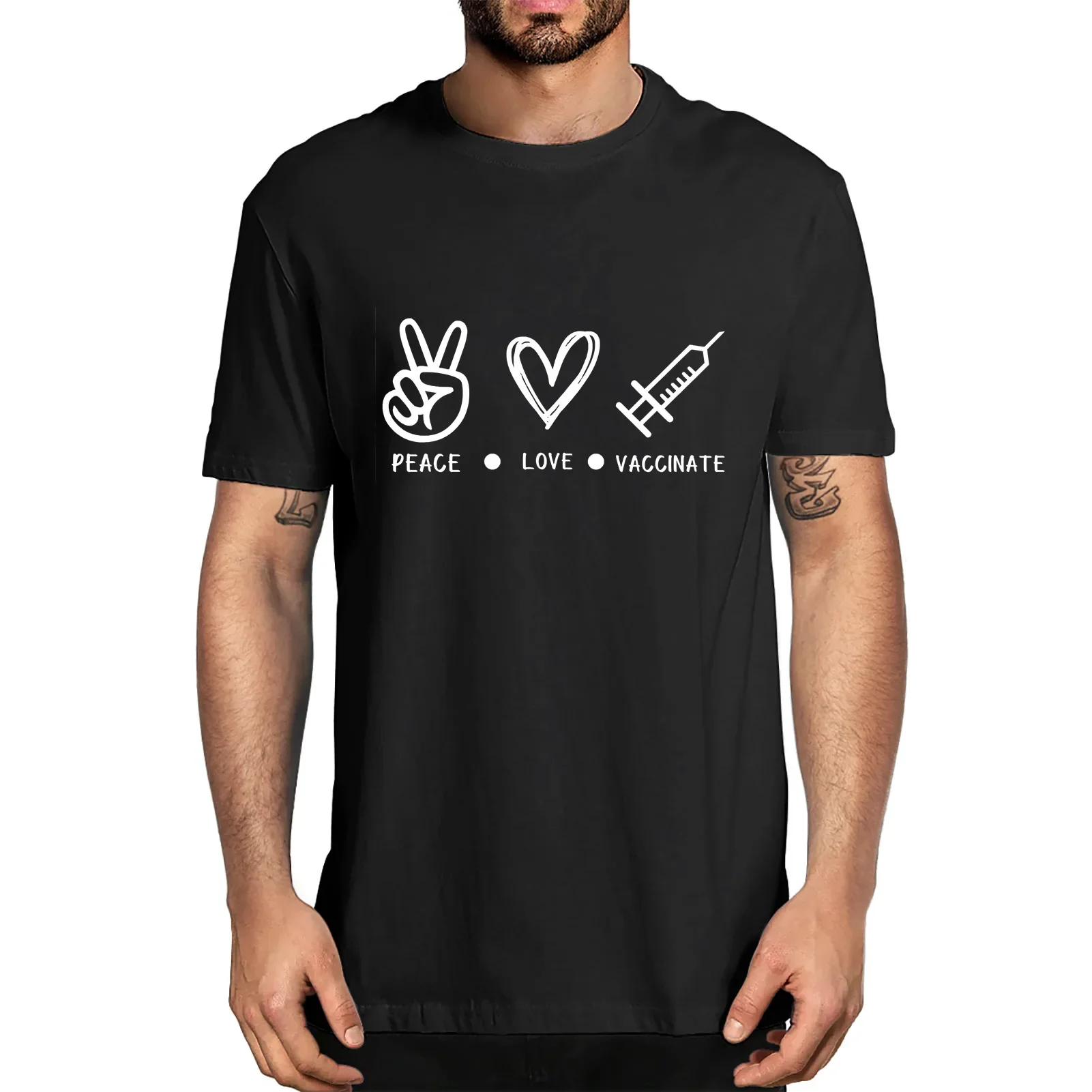 Футболка унисекс из 100% хлопка с забавной надписью «Peace Love вакцина»