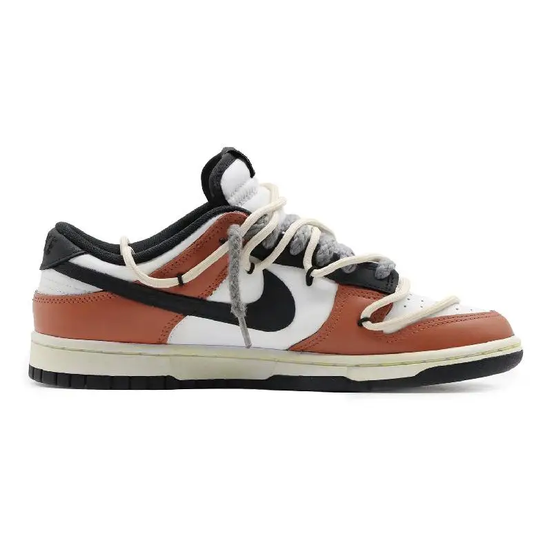 Фото [На заказ Женский стиль сломанный] Низкие низкие туфли для скейтборда Nike Dunk GS Черный Белый Оранжевый №2