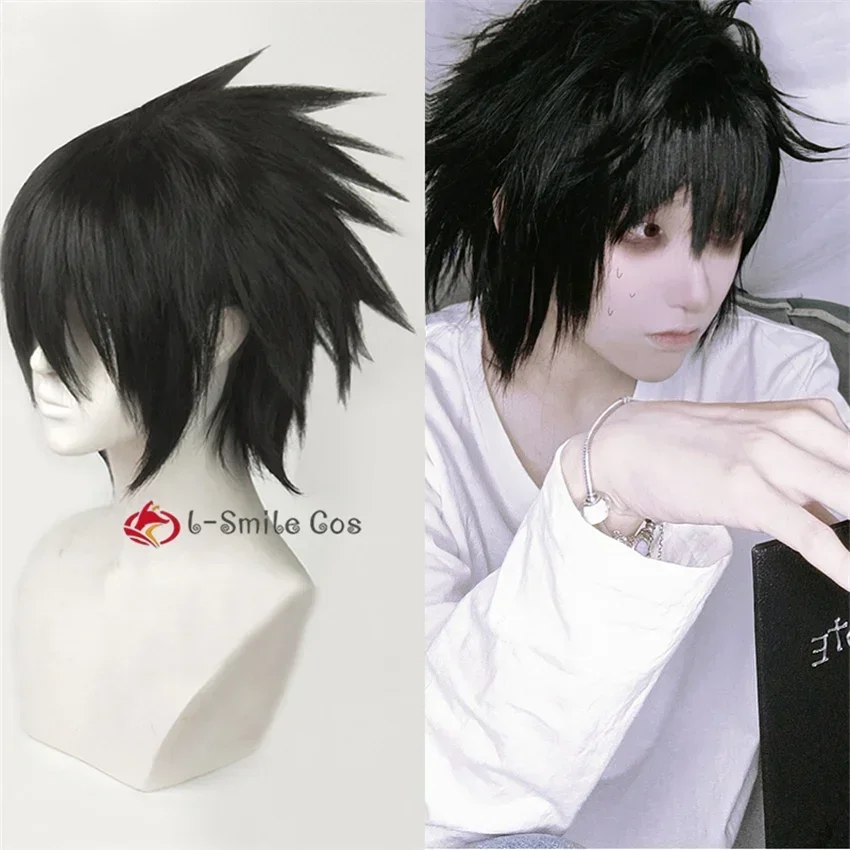 Фото Высокое качество аниме Death Note L Cos парик мужские L.Lawliet термостойкие волосы Pelucas косплей костюм парик для волос + шапочка для парика №2