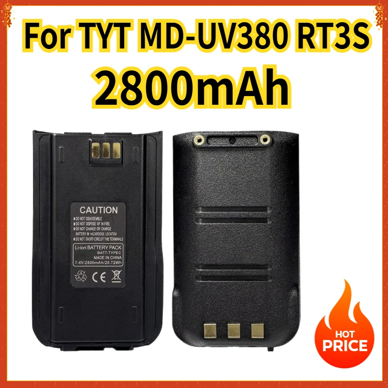 Литий-ионный аккумулятор Walkie Talkie RT3S для TYT MD-UV380, утолщенный аккумулятор 2800 мАч Type-C, совместимый с радиоприемником RT3 MD-446 DP-290