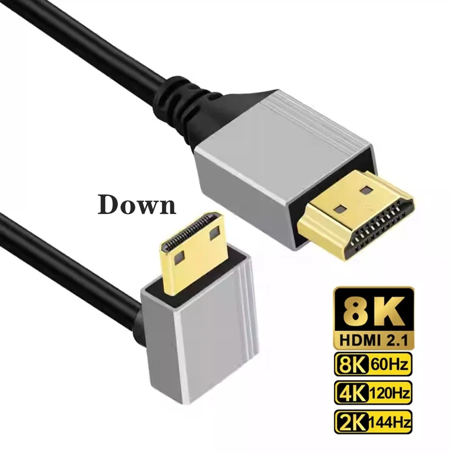 Фото 90-градусный кабель 8K 5K Micro HDMI к HDMI, совместимый с углом вверх/левого/правого угла HDMI 2,1 В для ТВ, ПК, цифровой камеры, планшета Sony A6400 GH4 №2