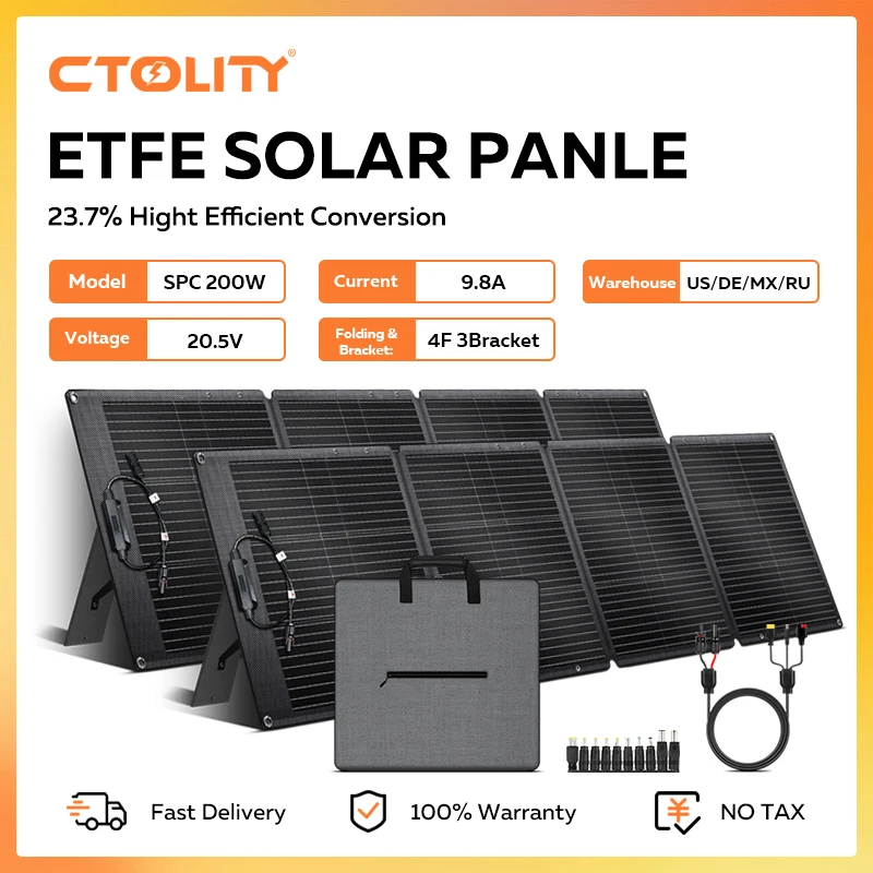 CTOLITY ETFE 400 Вт Складные солнечные панели 2x200 Вт 20,5 В Портативная солнечная зарядная панель Полный комплект Аварийная электростанция Lifepo4 Аксессуары и запчасти