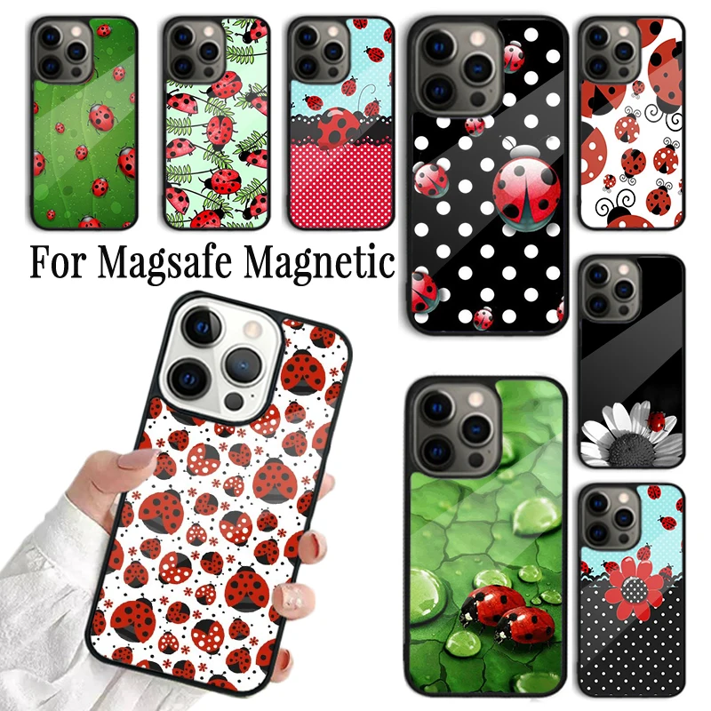 Чехол для телефона Coque для iPhone 16, 15, 14, 13, 12, Mini 11 Pro Max Plus Magsafe, магнитный чехол для беспроводной зарядки Lady Bugs