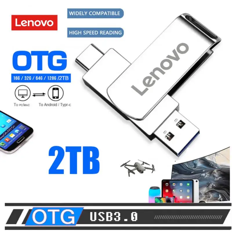 Фото USB-флеш-накопитель Lenovo 2 в 1, 64 ТБ, 16 Тб, USB-флеш-накопитель Type-c, флеш-накопитель 2 ТБ 1 ТБ, 256 ГБ, 128 ГБ, высокоскоростной USB-накопитель, водонепроницаемый флеш-накопитель №2