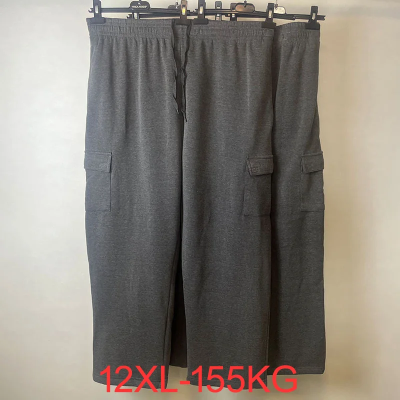 Мужские брюки большого размера на резинке 10XL 12XL, флисовые зимние свободные серые брюки больших размеров, спортивные брюки с большим карманом 155 кг