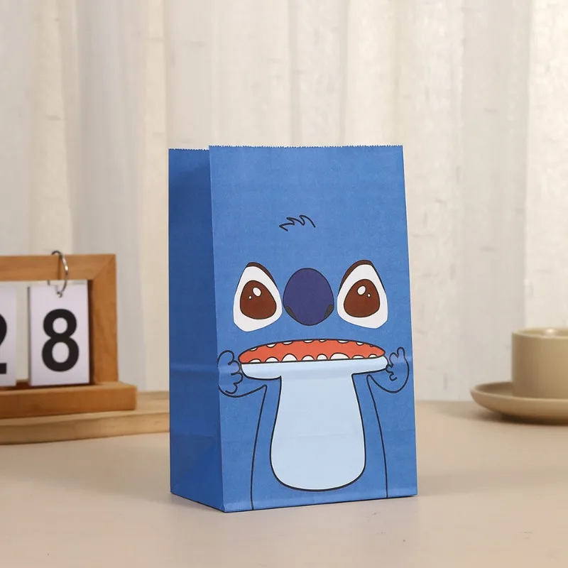 Фото Бумажный пакет Disney Lilo and Stitch, милые кавайные мультяшные аниме-фигурки, печатная крафт-бумага, подарочный пакет на день рождения, синяя сумка для еды №5