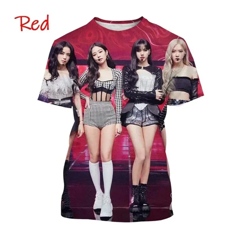 Фото Черная розовая модная футболка с 3D принтом, винтажный корейский Свитшот Jisoo Jennie Rose Lisa, пуловер, топы большого размера в стиле Харадзюку, футболки №3