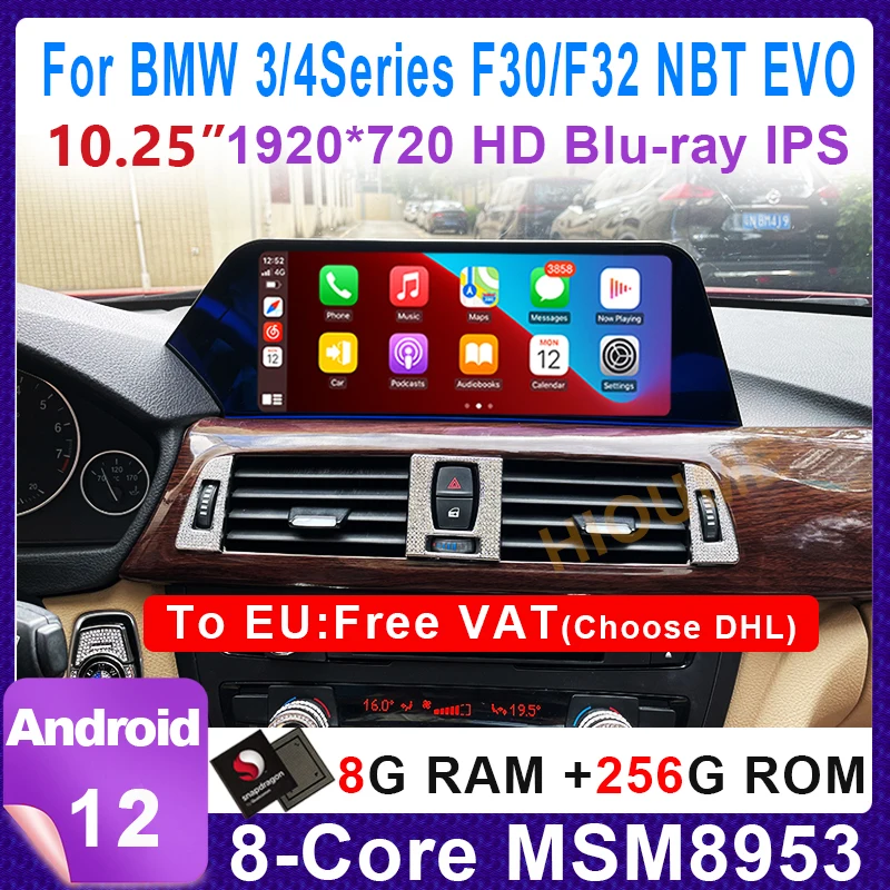 Автомобильный радиоприемник Snapdragon & MTK, мультимедийный плеер на Android 12, с GPS, для BMW F30, F31, F34, F32, F33, F36, 10,25 дюйма