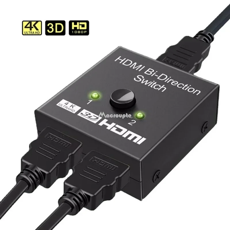 4K HDMI-совместимый переключатель с 2 портами двунаправленный 1x2 / 2x1 HDMI-совместимый переключатель сплиттер поддерживает Ultra HD 4K 1080P 3D HDR