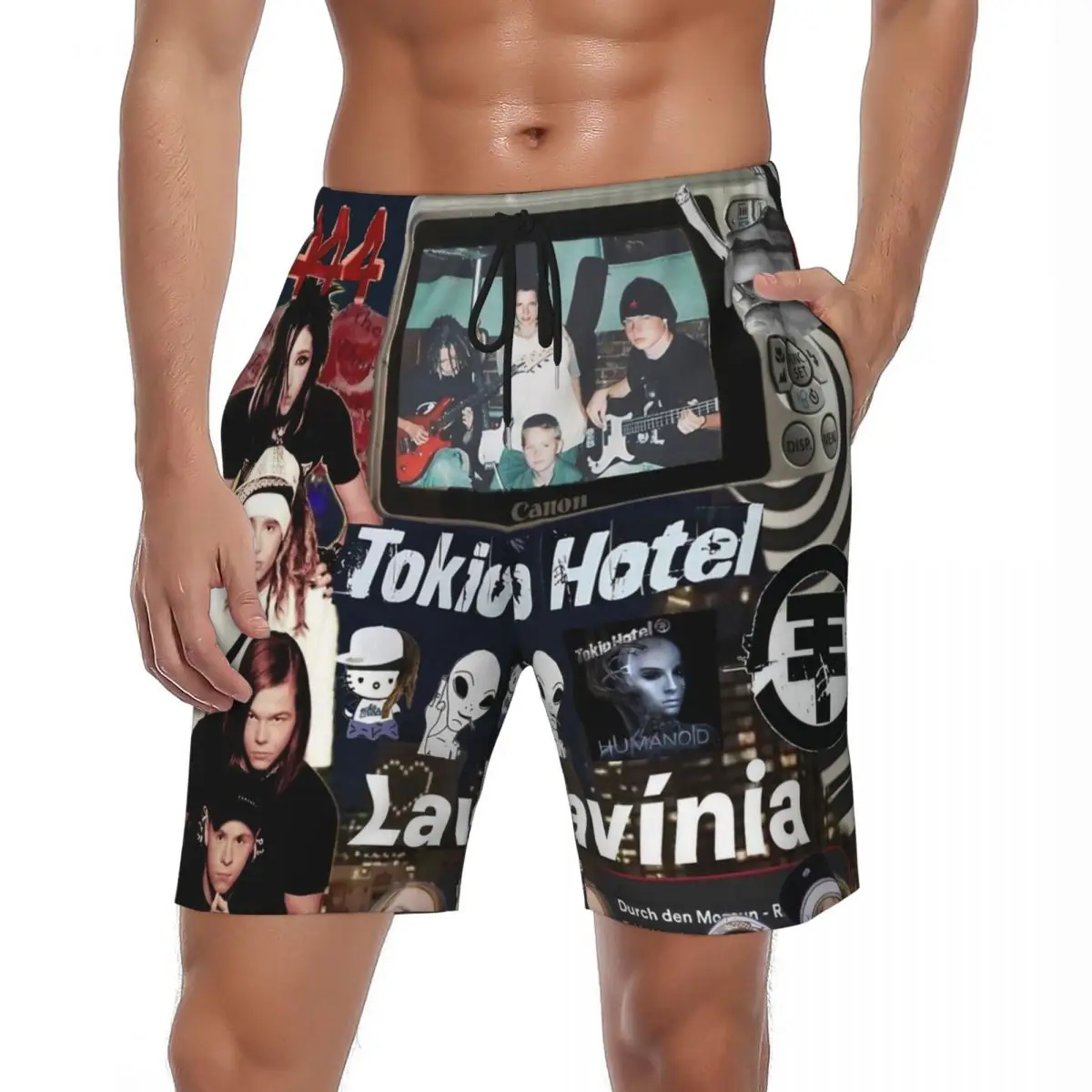 T-Tokio Hotel Board Shorts Летний музыкальный тур Винтажные пляжные шорты Мужские пляжные шорты для бега и серфинга Удобный дизайн